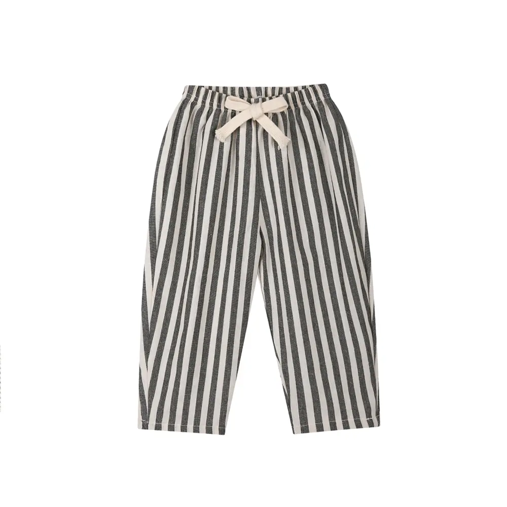 Korean Children Linen Cotton Stripe Pants for Boys Girls Spring Summer Casual Loose Kids Children's Trousers
