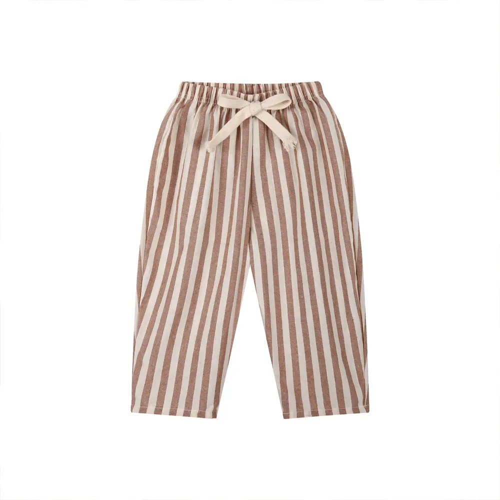 Korean Children Linen Cotton Stripe Pants for Boys Girls Spring Summer Casual Loose Kids Children's Trousers