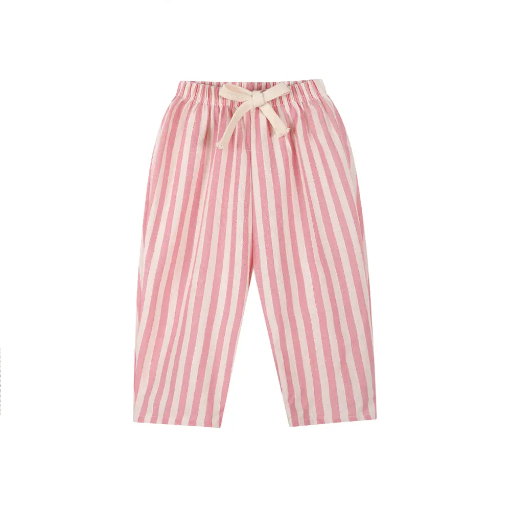 Korean Children Linen Cotton Stripe Pants for Boys Girls Spring Summer Casual Loose Kids Children's Trousers