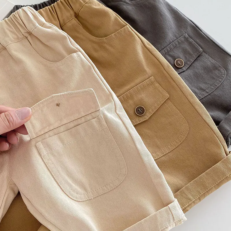 kids Casual Pants 0-5T  Children Girls Cute Solid Color Loose Trousers Boys Thin Style Cargo Pants