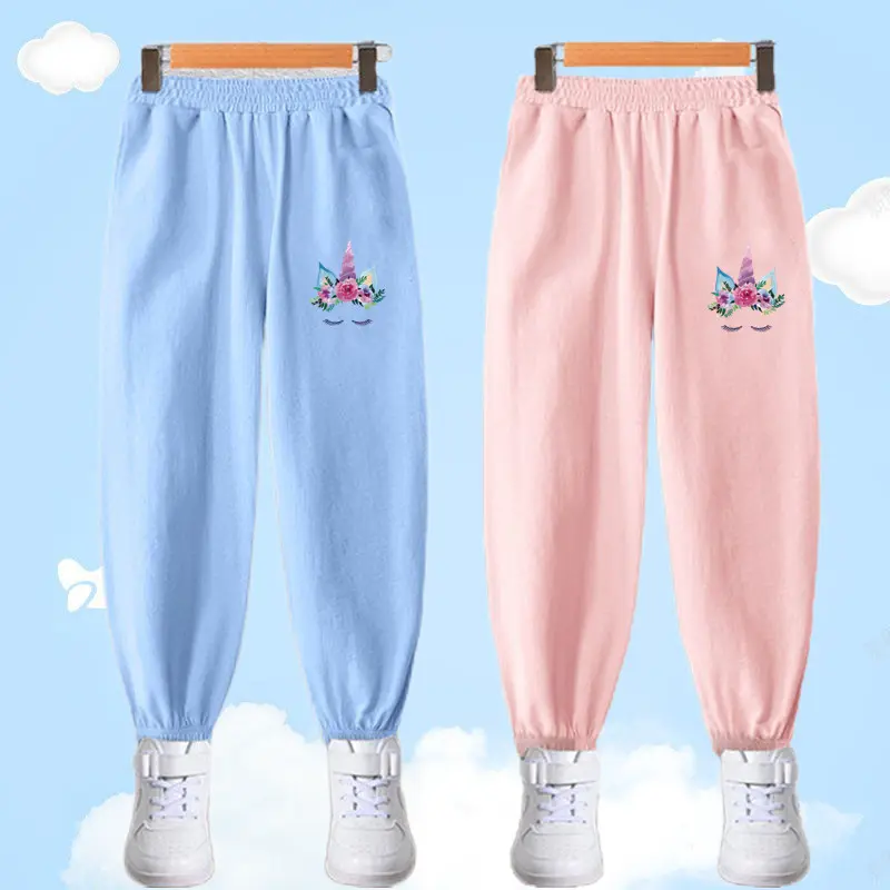 Girls Flower Unicorn Anti-Mosquito Thin Harem Pants Summer Cotton Trousers Kids Pajama Pants Children's Wear