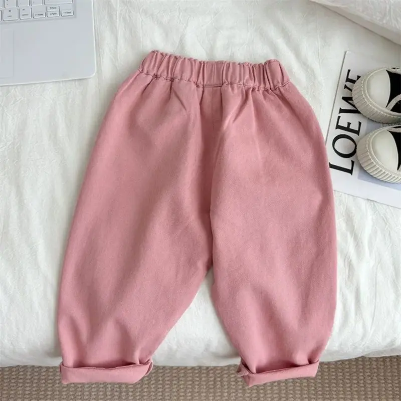 Spring Autumn Sweet Children Pants Cherry Embroidery Girls Casual Trousers Children's Fashion Loose Fit Kids Clothing Baby Girls