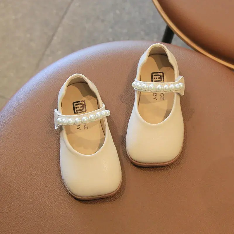 New Fashion Square Toe Luxury Designer Shoes for Girls Kids Classic Black Beige Leather Toddler Shoes Princess mary janes I07094