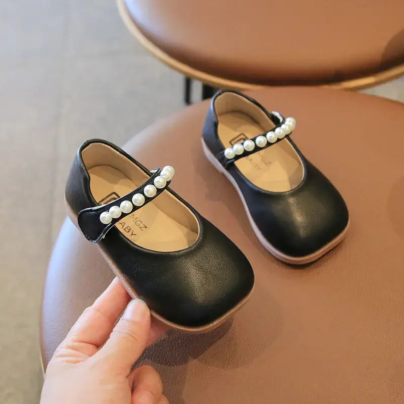 New Fashion Square Toe Luxury Designer Shoes for Girls Kids Classic Black Beige Leather Toddler Shoes Princess mary janes I07094