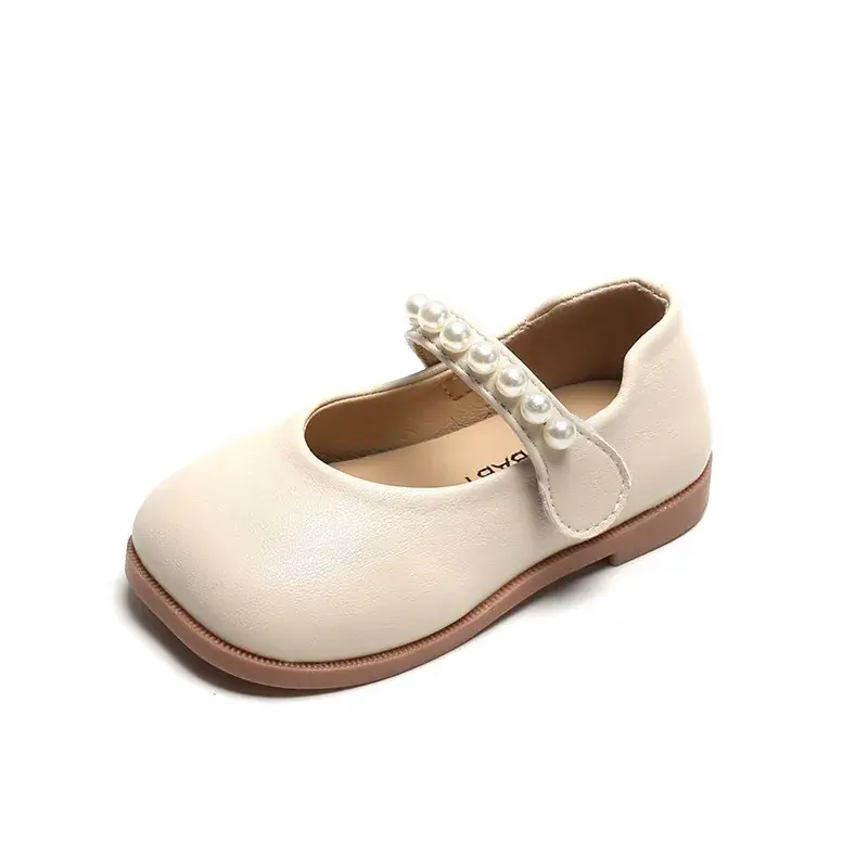New Fashion Square Toe Luxury Designer Shoes for Girls Kids Classic Black Beige Leather Toddler Shoes Princess mary janes I07094