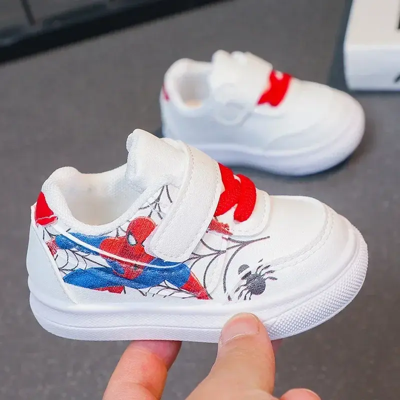 Disney Children's Casual Shoes Cartoon Boys' Breathable Fashion Sports Shoes Sneakers Pu Leather Blue White Shoes