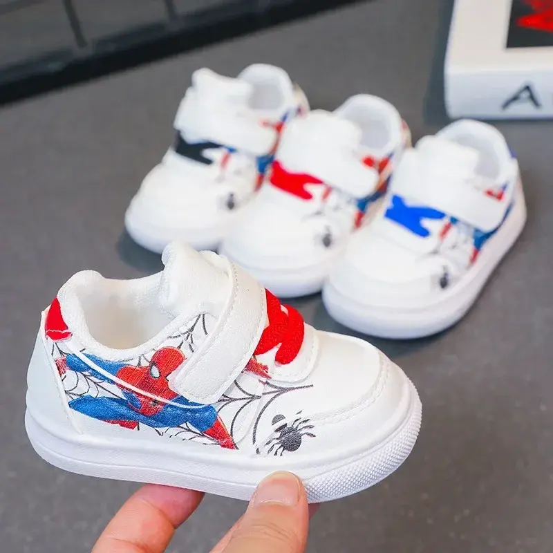 Disney Children's Casual Shoes Cartoon Boys' Breathable Fashion Sports Shoes Sneakers Pu Leather Blue White Shoes