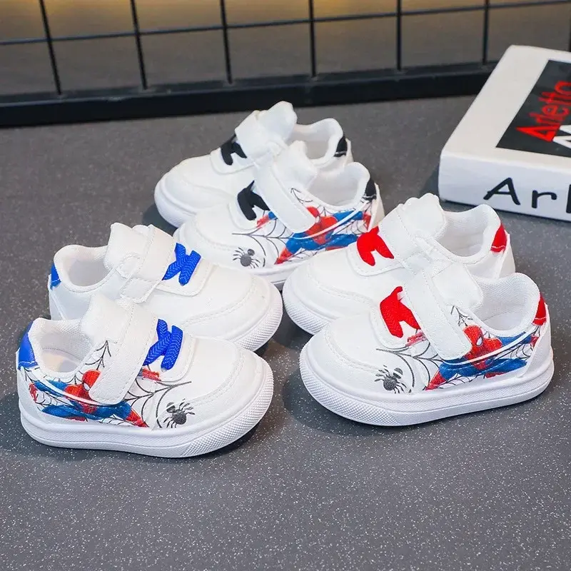 Disney Children's Casual Shoes Cartoon Boys' Breathable Fashion Sports Shoes Sneakers Pu Leather Blue White Shoes