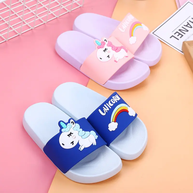 New Unicorn Slippers Boy Girl Summer Kids Rainbow Indoor Slippers Non-Slip Beach Sandals Toddler Home Shoes Baby Flip