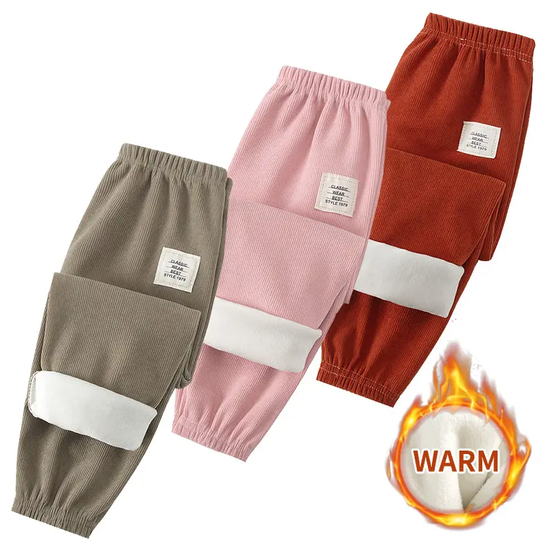 1/2/3 Piece Autumn And Winter Children Thickened And Plush Basic Simple Long Pants For Boys And Girls Casual Warm Sanitary Pants