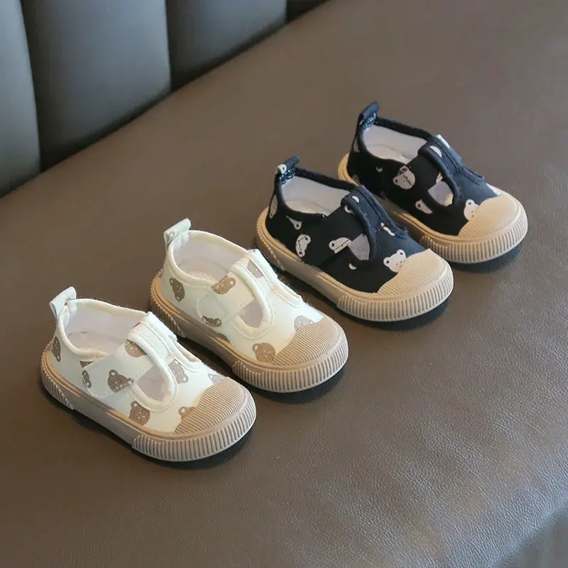 2025 New Spring Baby Girl Shoes Kids Autumn Canvas Shoes Children Casual Sneakers Korean Cartoon Bear Style Kids First Walkers
