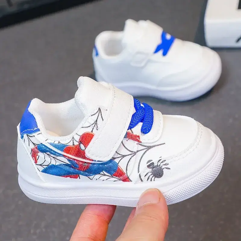 Disney Children's Casual Shoes Cartoon Boys' Breathable Fashion Sports Shoes Sneakers Pu Leather Blue White Shoes