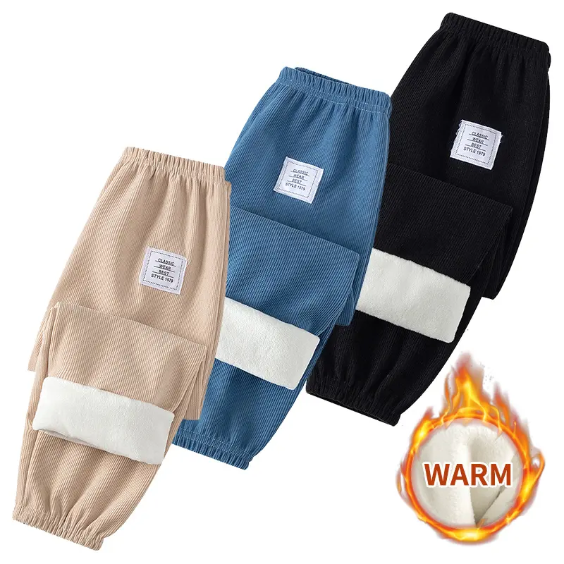 1/2/3 Piece Autumn And Winter Children Thickened And Plush Basic Simple Long Pants For Boys And Girls Casual Warm Sanitary Pants