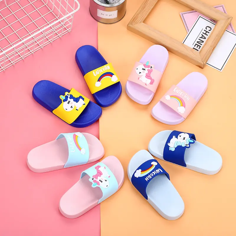 New Unicorn Slippers Boy Girl Summer Kids Rainbow Indoor Slippers Non-Slip Beach Sandals Toddler Home Shoes Baby Flip