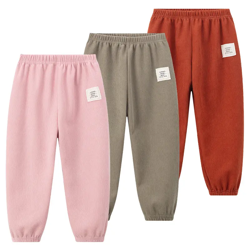 1/2/3 Piece Autumn And Winter Children Thickened And Plush Basic Simple Long Pants For Boys And Girls Casual Warm Sanitary Pants