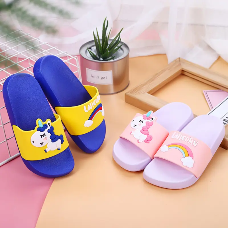 New Unicorn Slippers Boy Girl Summer Kids Rainbow Indoor Slippers Non-Slip Beach Sandals Toddler Home Shoes Baby Flip