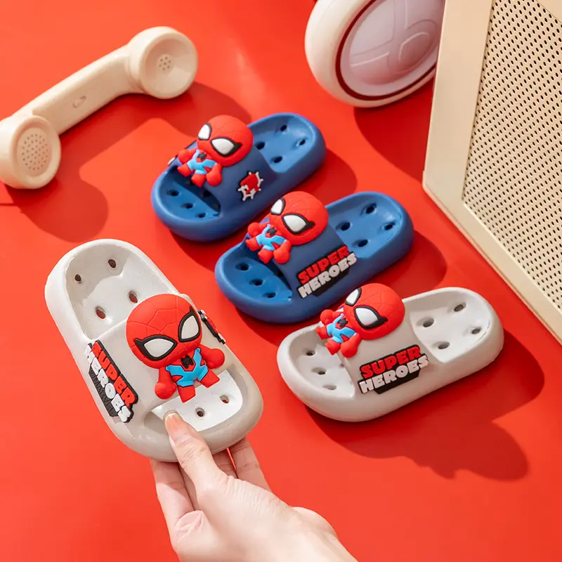 Disney spiderman Children's Slippers Summer boy's Cute Cartoon Anti slip Soft Sole Indoor Bathing Sandals & Slippers