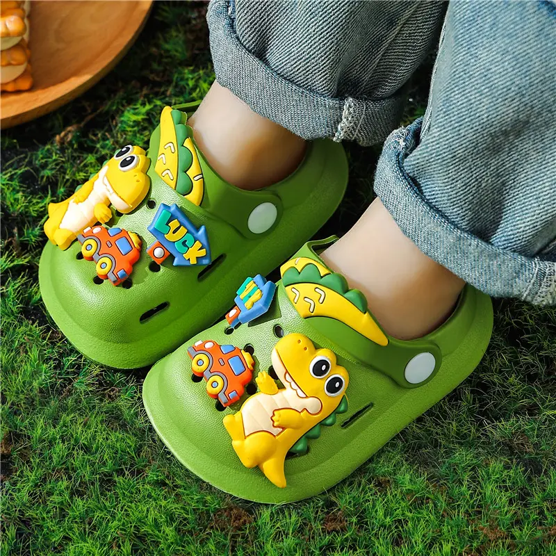 One Pair of Kids' EVA Clogs with Cute Dinosaur Charms Soft Sole Slip-On Sandals For Children Comfortable Boys Girls' Outdoor