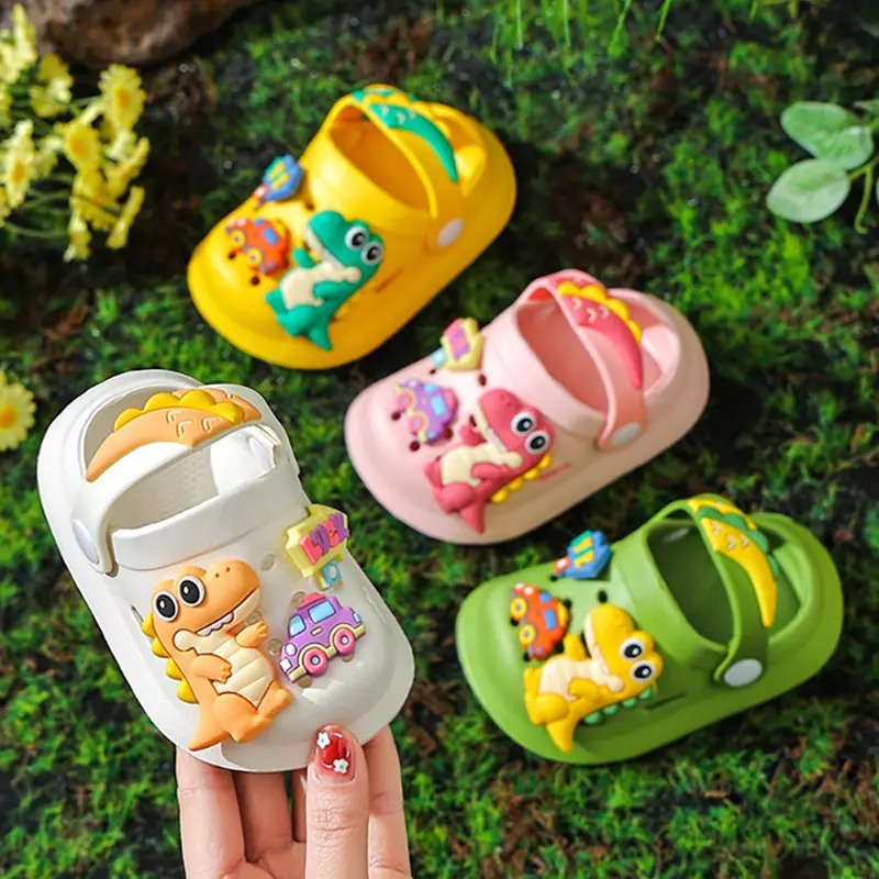 One Pair of Kids' EVA Clogs with Cute Dinosaur Charms Soft Sole Slip-On Sandals For Children Comfortable Boys Girls' Outdoor
