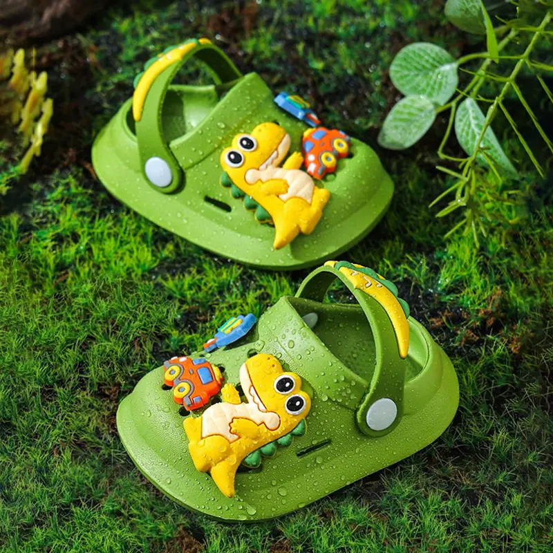 One Pair of Kids' EVA Clogs with Cute Dinosaur Charms Soft Sole Slip-On Sandals For Children Comfortable Boys Girls' Outdoor