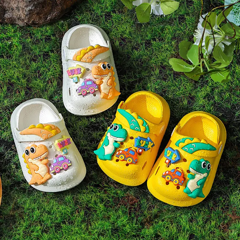 One Pair of Kids' EVA Clogs with Cute Dinosaur Charms Soft Sole Slip-On Sandals For Children Comfortable Boys Girls' Outdoor
