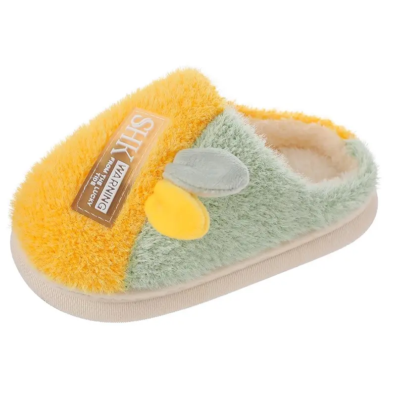 Boys' cotton slippers autumn and winter girls' parent-child shoes indoor plush anti slip cute children's woolen slippers