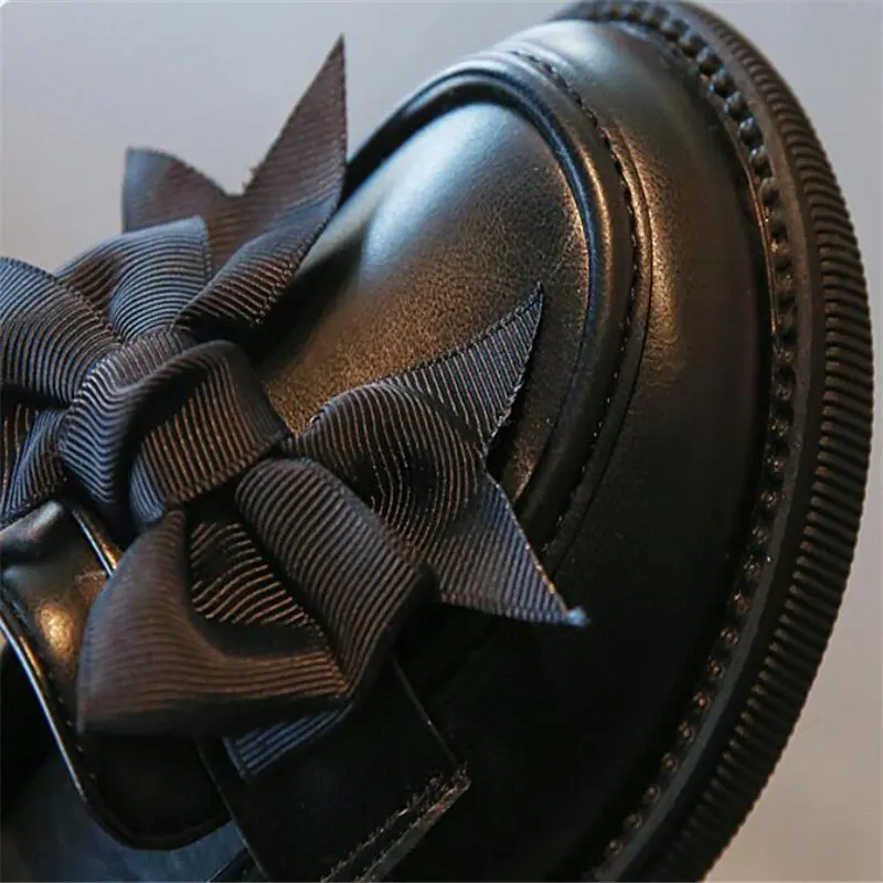 Girls' English Style black Leather Shoes 2023 Little Girl Cute Bow Patent Leather Princess shoes kids Shallow Mouth Dress shoes