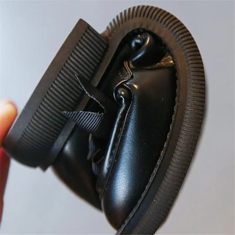 Girls' English Style black Leather Shoes 2023 Little Girl Cute Bow Patent Leather Princess shoes kids Shallow Mouth Dress shoes