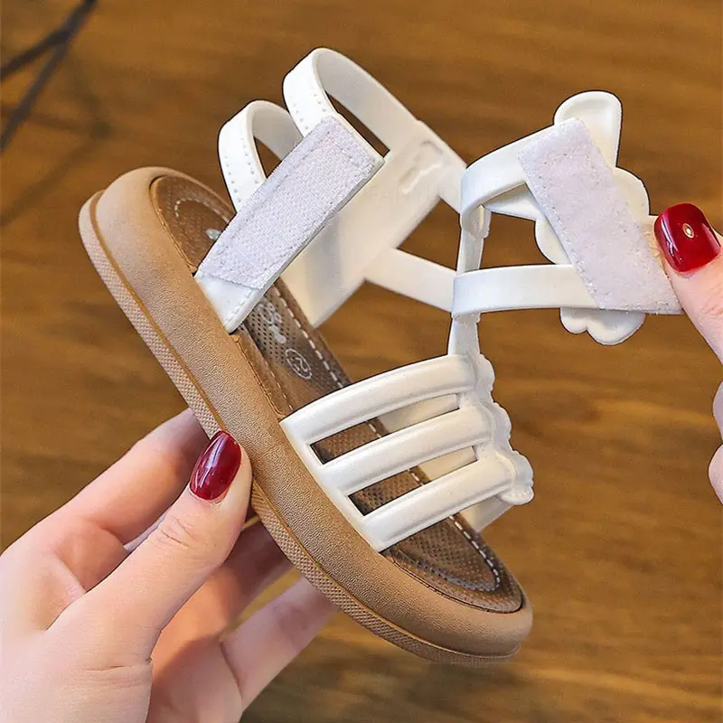 2025 New Children Sandals Girls Kids Roman Sandal Summer Soft Flat Heels High-top Beach Princess Fashion Cartoon Shoes Side Zip