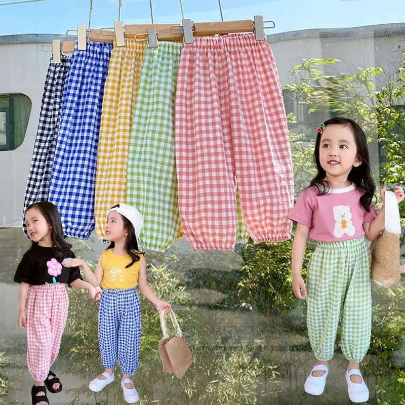 2-10Y Children's Clothing 2025 Summer New Baby Outdoor Wear Mosquito Proof Pants Cotton Yarn Boys and Girls Thin Casual Pants