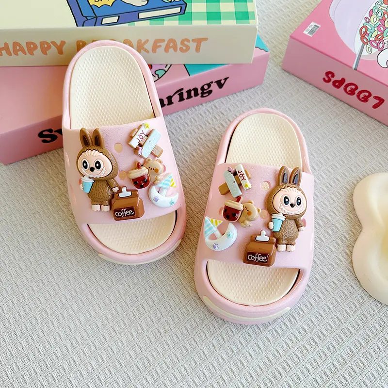 New Popular Cartoon Coffee Versatile Eva Slippers for Boys and Girls, Fashionable Double Soft-Soled Non-Slip Sandals 831