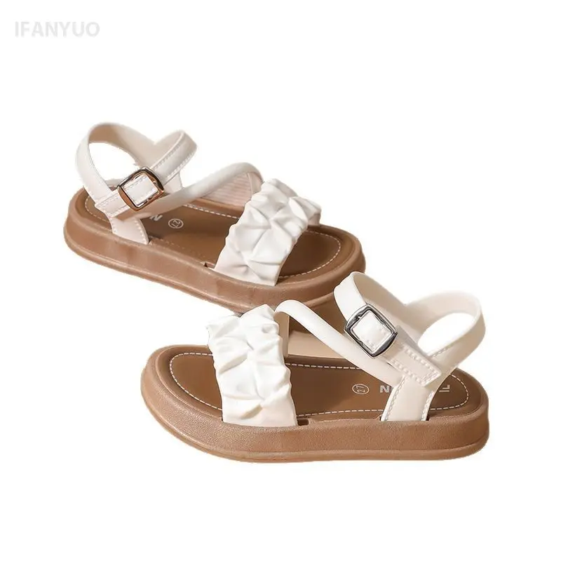 2-12Y Girls Sandals 2025 Summer Children's Anti slip Fashion Princess Students Cute Sandals Kids Outdoor Beach Shoes Wholesale
