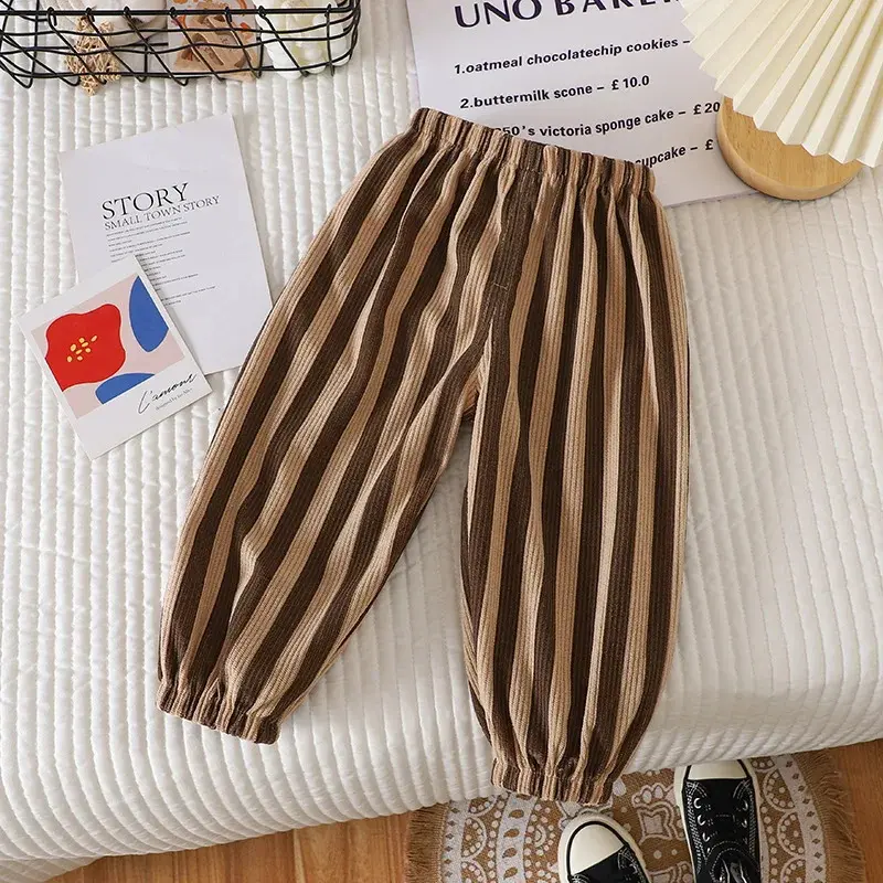 Spring Autumn Loose Boys Girls Pants Casual Plaid Pants For Children Elastic-Waist Long Pant Trousers Toddler Sweatpants 1-6Y