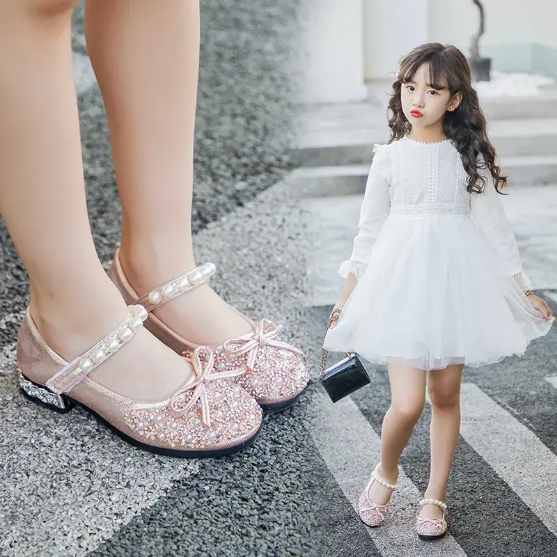 High Heel Butterfly Shoes Girl Princess Holiday Party Kids Dress Shoes Soft Sole Bling Luxury Designer Shoes for Girls I07018
