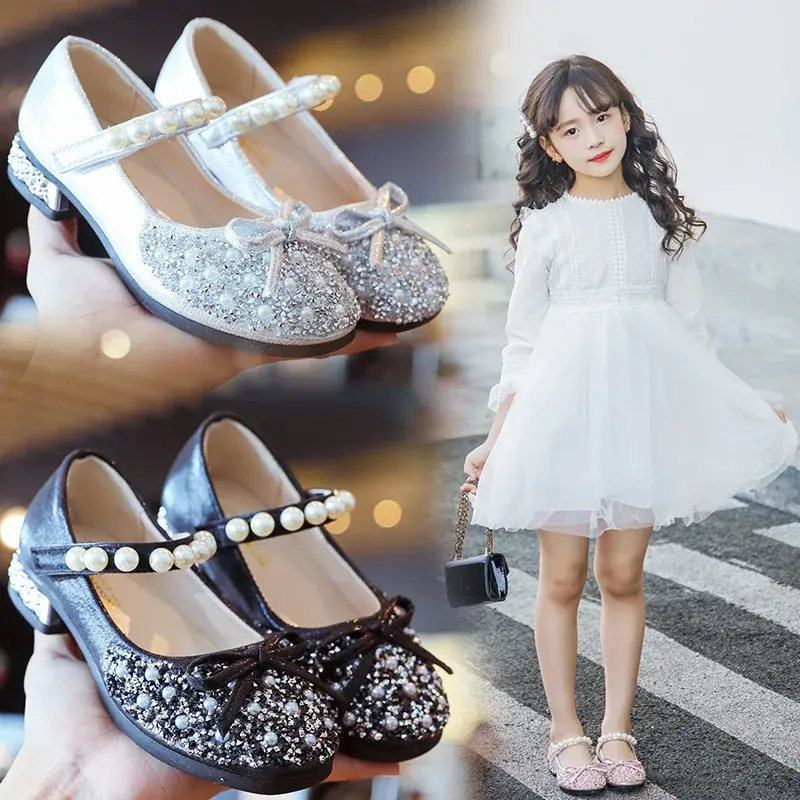 High Heel Butterfly Shoes Girl Princess Holiday Party Kids Dress Shoes Soft Sole Bling Luxury Designer Shoes for Girls I07018
