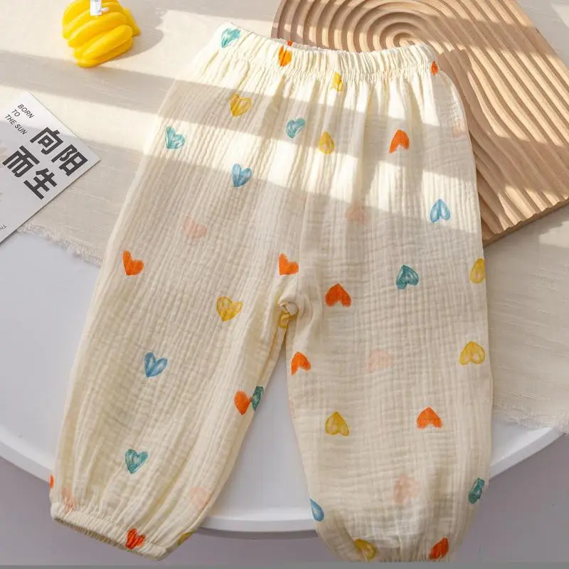 Boys And Girls Wide Leg Trousers Summer Mosquito Proof Pants Children 's Full Printing Casual Loose Fashion Thin Pants 80-120CM