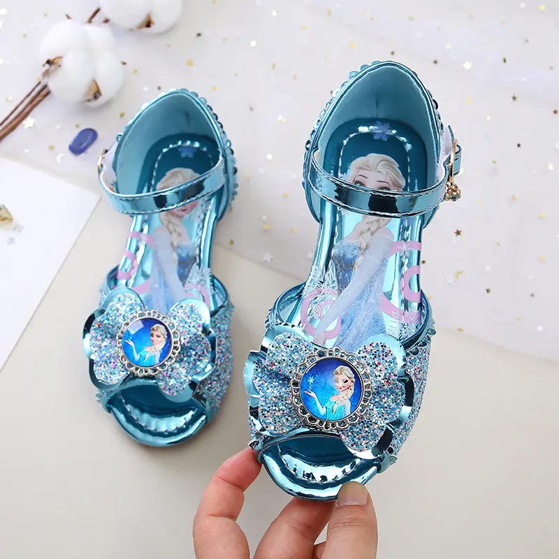 Disney Frozen Princess Elsa Cartoon Soft Sole Sandals Baby Girl Princess Shoes Crystal Shoes Children Flat Girl Crystal Shoes