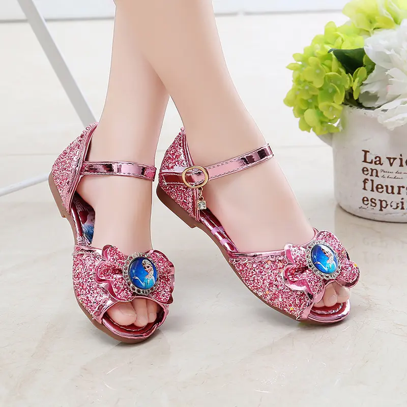 Disney Frozen Princess Elsa Cartoon Soft Sole Sandals Baby Girl Princess Shoes Crystal Shoes Children Flat Girl Crystal Shoes