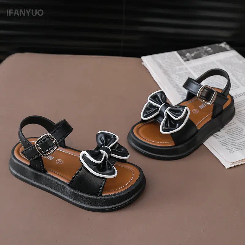 2-12Y Girls' Sandals 2025 Summer New Children's Fashionable Bow Princess Shoes for Students Outdoor Wearing Versatile Sandals