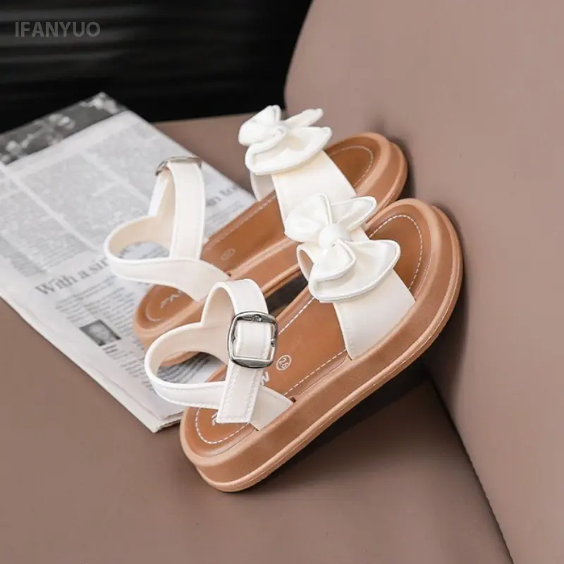 2-12Y Girls' Sandals 2025 Summer New Children's Fashionable Bow Princess Shoes for Students Outdoor Wearing Versatile Sandals