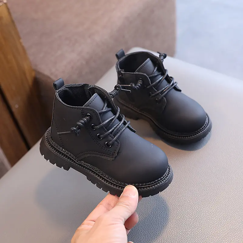 Children Platform Boots for Spring Autumn England Style Kids Short Boots Low Heel Boys Girls Leather Shoes Side Zipper I07166