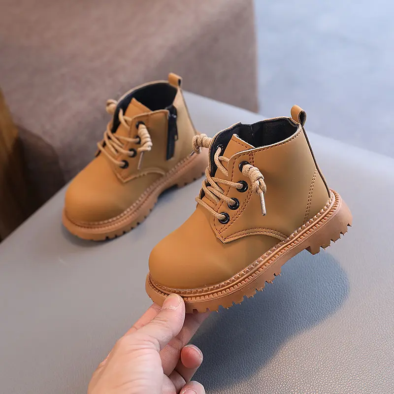 Children Platform Boots for Spring Autumn England Style Kids Short Boots Low Heel Boys Girls Leather Shoes Side Zipper I07166