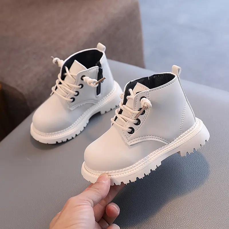Children Platform Boots for Spring Autumn England Style Kids Short Boots Low Heel Boys Girls Leather Shoes Side Zipper I07166