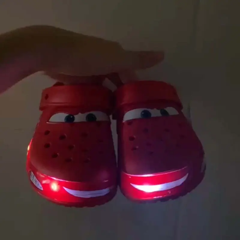 Disney Lightning Mcqueen Slippers With LED Light Outdoor Sandals Casual Breathable For Boys Girls Adult Non-Slip Beach Shoes