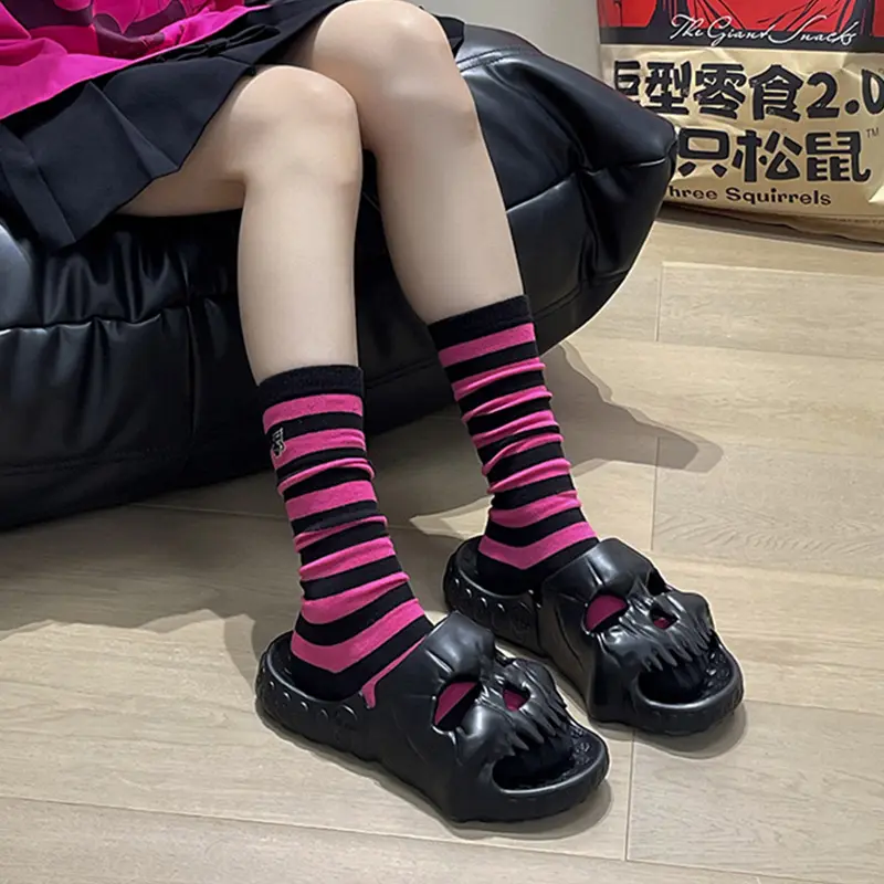 Halloween Personalized Skull Design Women Slippers Summer Outdoor Slide Thick Sole Platform Beach Non-Slip Women Sandal