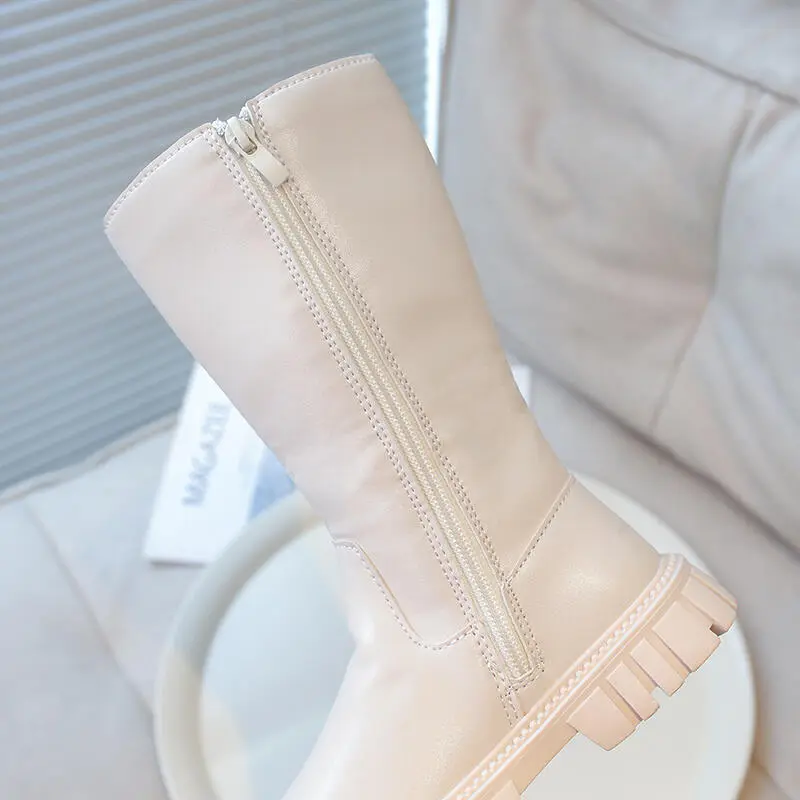 Fashion Tassels Plastic Ball Decoration Knee Boots Round Toe Side Zip Boots Girl 2025 Autumn Thick Bottom Non Slip Booties Child