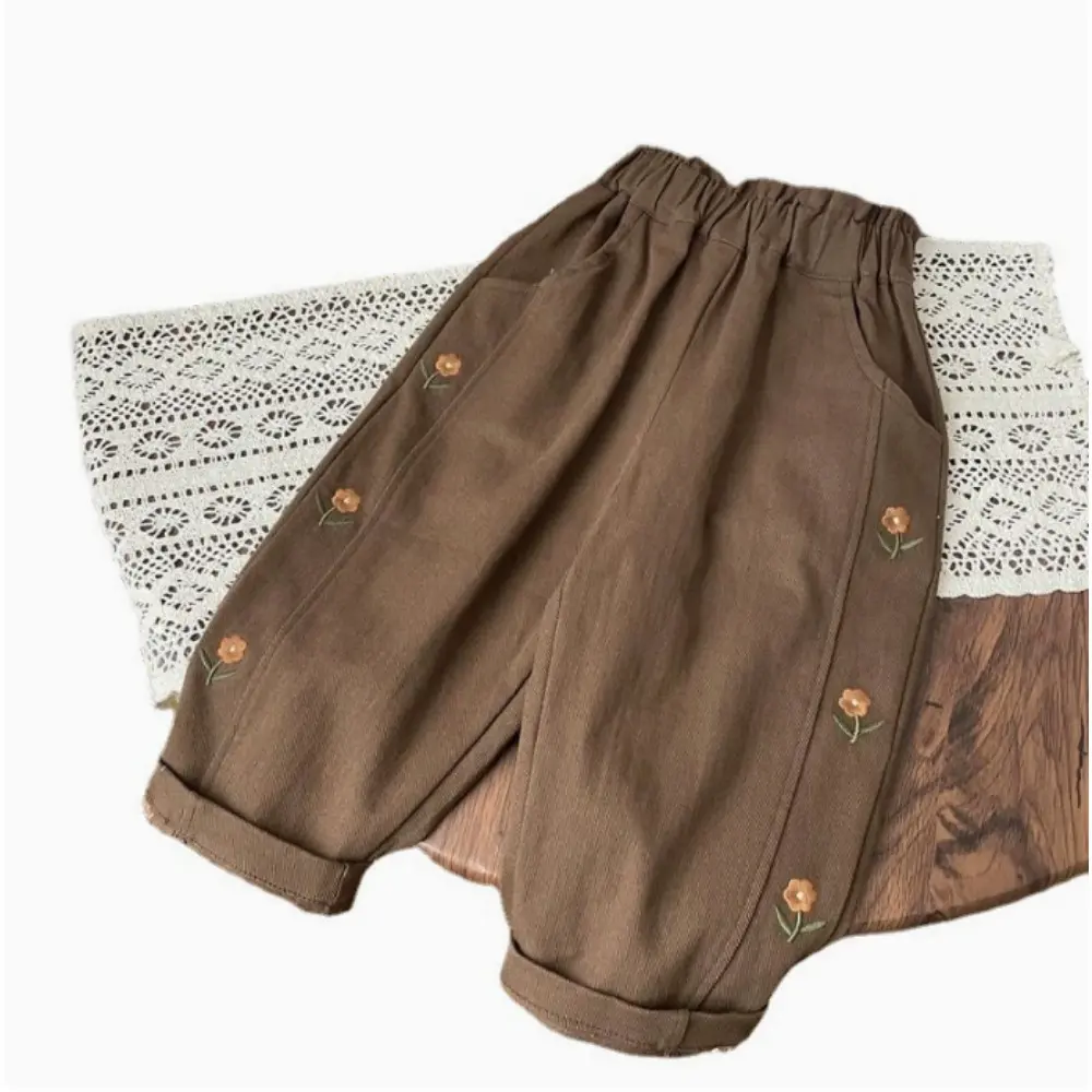 5396-1 Children Pants 2025 Spring and Autumn Girls' Casual Pants Flower Embroidery Fashion Trousers
