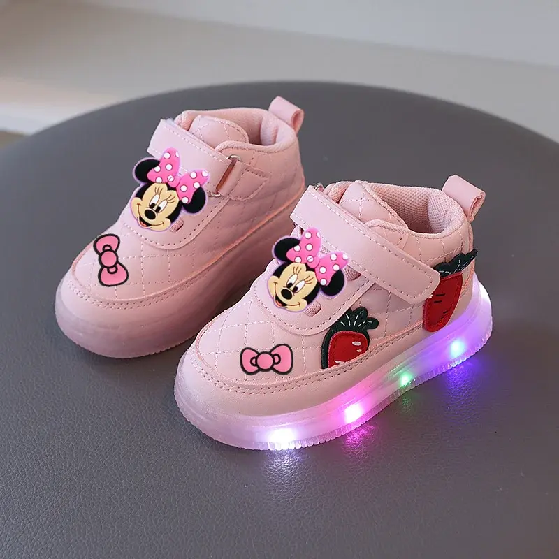 Girl LED Lighting Casual Shoes Disney Toddler shoes Mickey Mouse Boy Sneakers Spring Autumn New Soft-soled Children Board Shoes