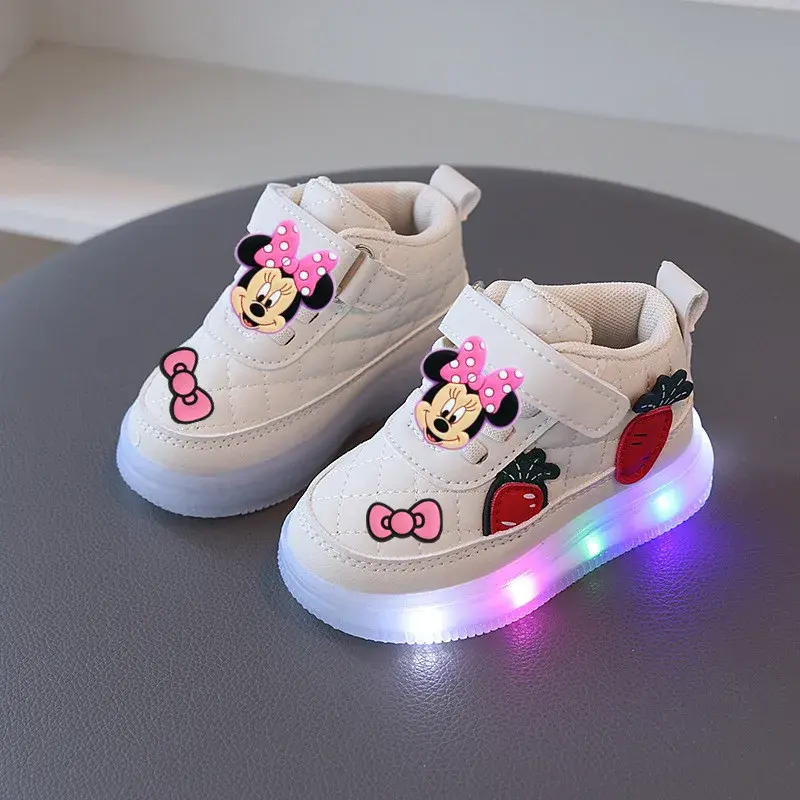 Girl LED Lighting Casual Shoes Disney Toddler shoes Mickey Mouse Boy Sneakers Spring Autumn New Soft-soled Children Board Shoes
