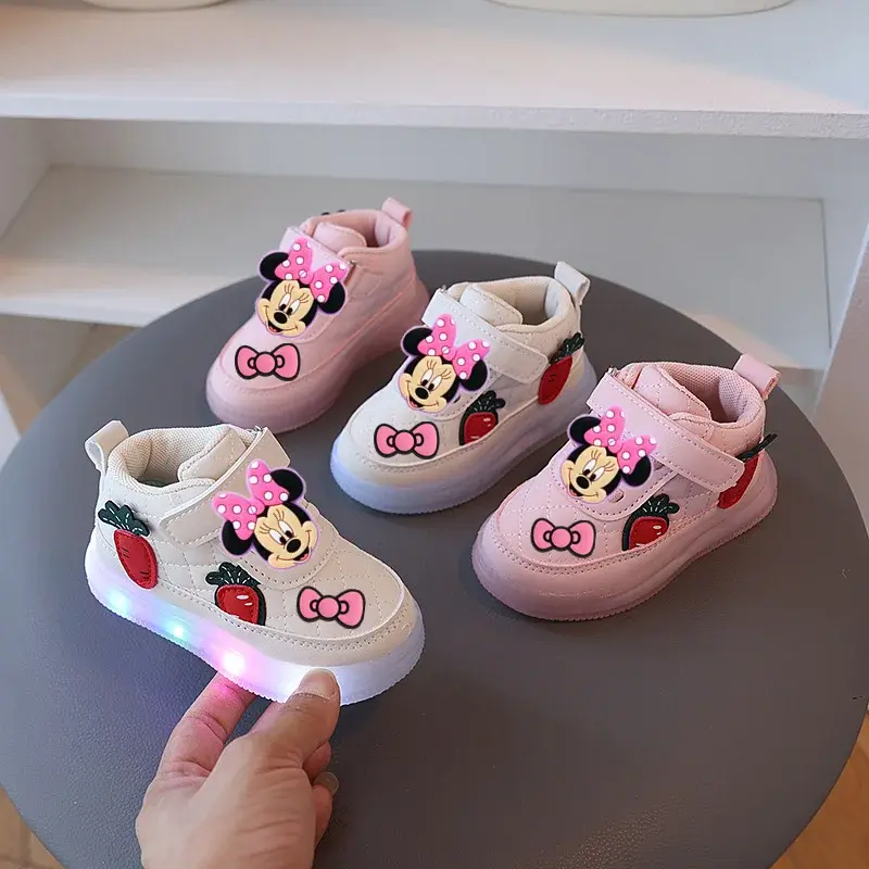 Girl LED Lighting Casual Shoes Disney Toddler shoes Mickey Mouse Boy Sneakers Spring Autumn New Soft-soled Children Board Shoes